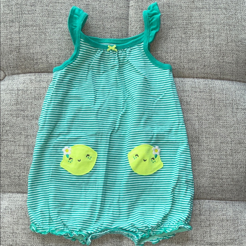 Carter's Green and White Striped Baby Romper